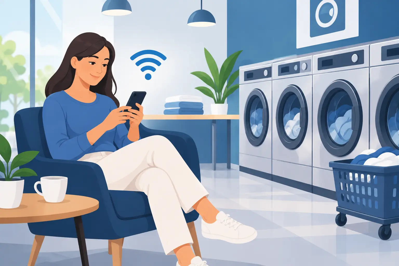 Lavanderia com Wi-Fi para ganhar tempo livre